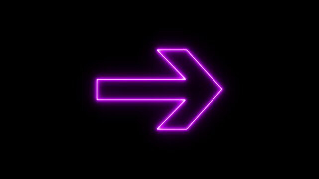 blue color arrow points to the right. Flashing neon icon to the right arrow. on alpha transparent background