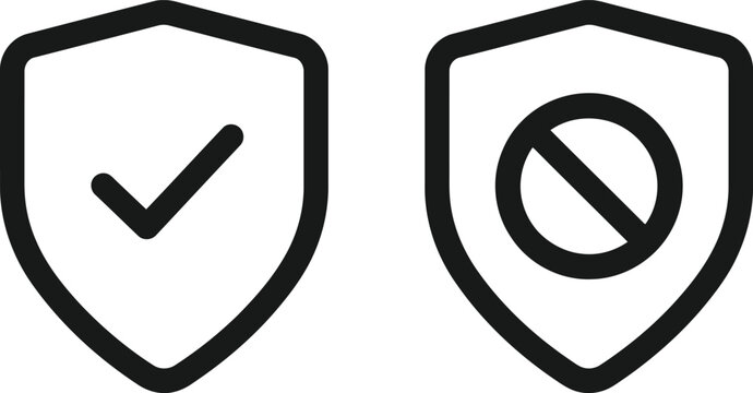 Black shield icons with check mark and forbidden symbol Vector