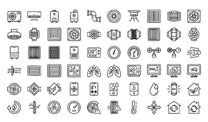 Fototapeta premium HVAC Ventilation and Air Quality Outline Icons Vector Collection Editable Stroke