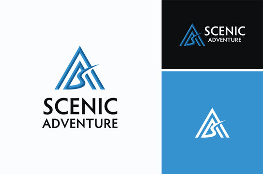Triangle Initial Letter S and A or SA AS Monogram Logotype for Adventure Scenic Mountain Winding Road Logo Design