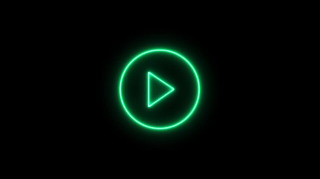 green color play buttonon alpha transparent background. Start button. Neon glowing play button.