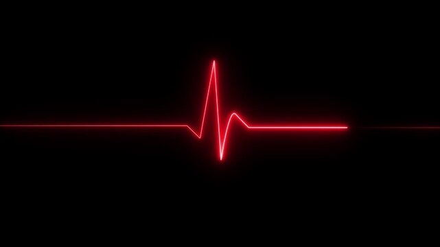Glowing neon blue color heartbeat rate and pulse line with grid, loop motion animate footage. Motion graphics of neon heartbeat line