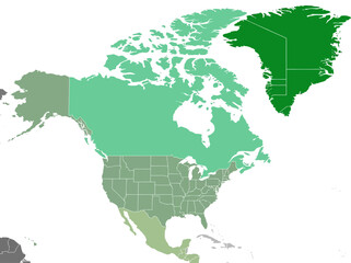 Naklejka premium Green Vector Map of North America with USA States and Greenland
