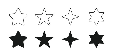 Star icons set with magic stars shining sunbursts and glitter effects cad drawing flat vector illustration black outline. © Sanket