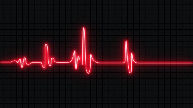 Heart rate monitor electrocardiogram beautiful red bright design on red background. Heartbeat icon. Pulse line illustration. Ekg neon pulse monitor with signal. Motion graphics of Heartbeat icon