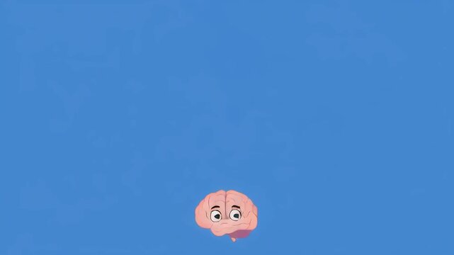Growing brain concept developing ideas with animated brain characters on blue background
