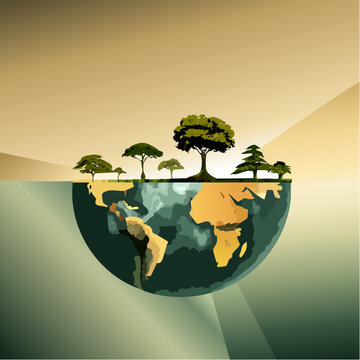 Minimalist earth globe with green forest scenery environment sustainability