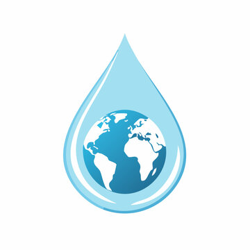 Earth globe inside a blue water drop shape for global conservation concept