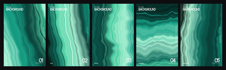 Emerald green marble texture backgrounds, set of 5 abstract malachite stone vector patterns, luxury mineral wavy line covers for branding © Ayesha Amjad