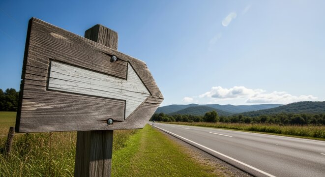 Wooden Directional Sign Points Towards Scenic Mountain Highway Vista