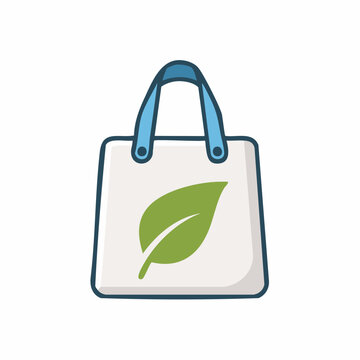 Sustainable reusable fabric shopping tote bag with single green leaf symbol