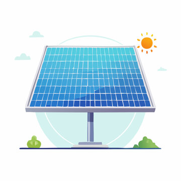 Solar panel renewable energy concept illustration with sun and clouds, renewable