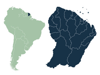 Fototapeta premium Map of French Guiana with South America Location and Administrative Districts