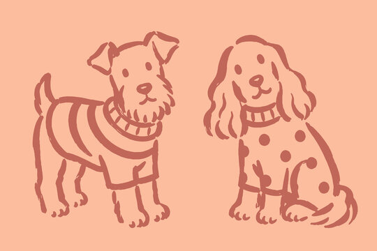 Dogs in Sweaters Doodle Vector Illustration