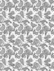 Fototapeta premium Seamless Pattern of Hand-Drawn Leaves and Botanical Shapes in Monochrome Line Art Style