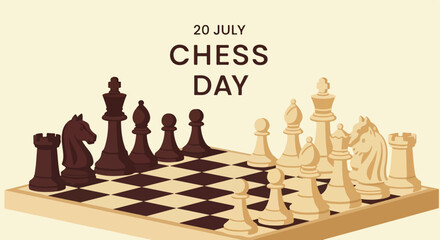 International Chess Day celebration, Vector illustration. Flat design. Board game concept. © khafid
