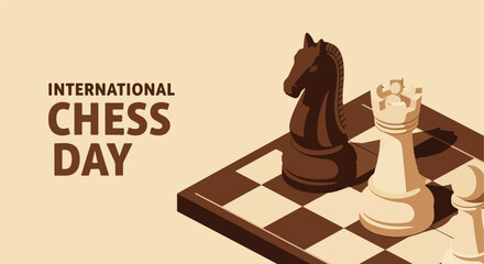 International Chess Day. Board Game Illustration. Isometric Vector Art. Minimalist Graphic Design. © khafid