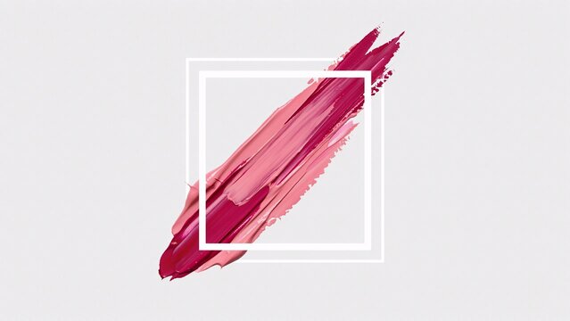 Pink and magenta paint brush stroke with white square frame