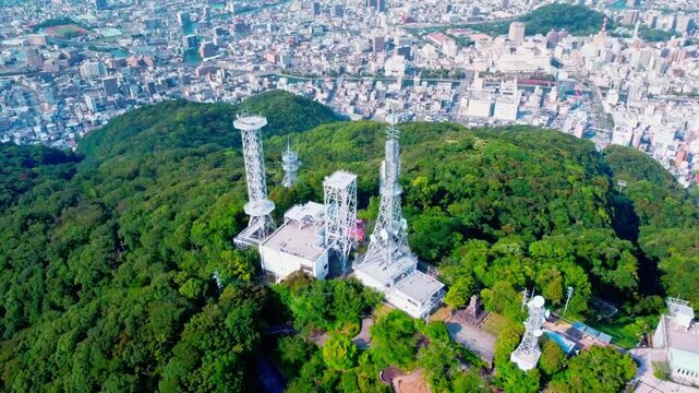 徳島の眉山と街の風景を空撮　4K
