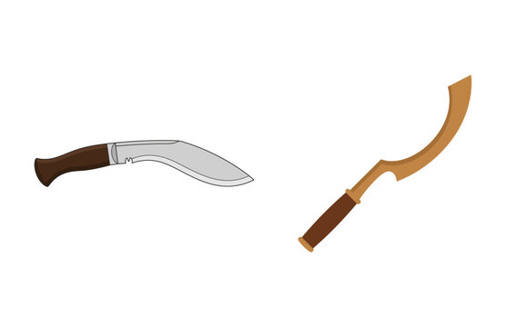 Vector illustration featuring a traditional kukri knife and a curved ancient blade