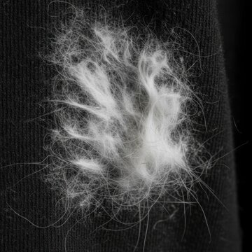 Close-up of lint on black fabric, concept of cleanliness and maintenance