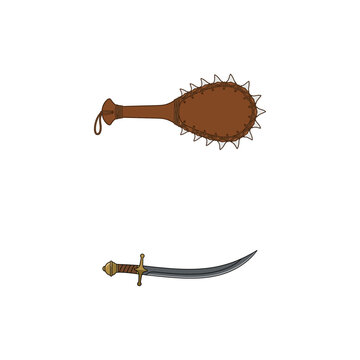 Ancient Spiked War Club and Curved Scimitar Sword Medieval Weapon Set