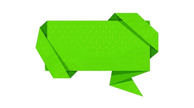 Green origami paper banner with geometric pattern for text and labels