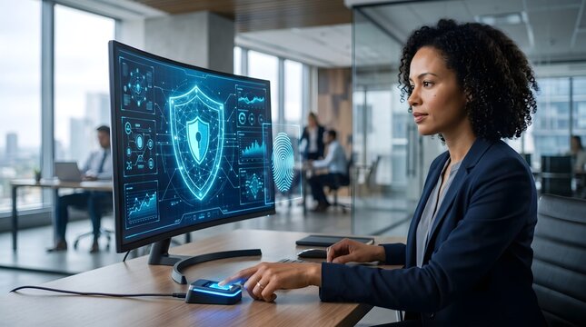 Cybersecurity Protection Dashboard on Computer Monitor