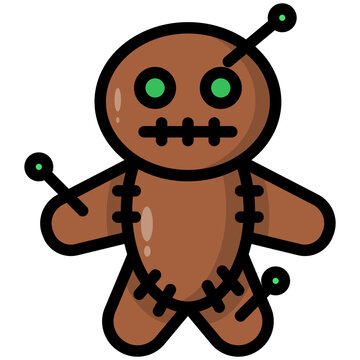 Halloween voodoo doll with pins flat vector illustration