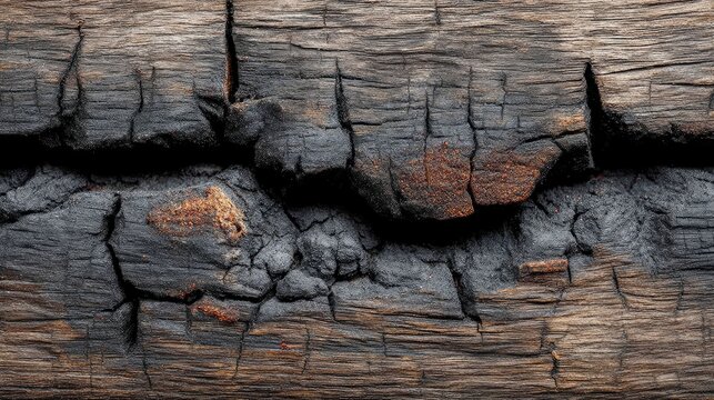 Burnt wood texture (Shou Sugi Ban), charred black timber surface, deep cracked grain, dramatic natural background, rough detail 