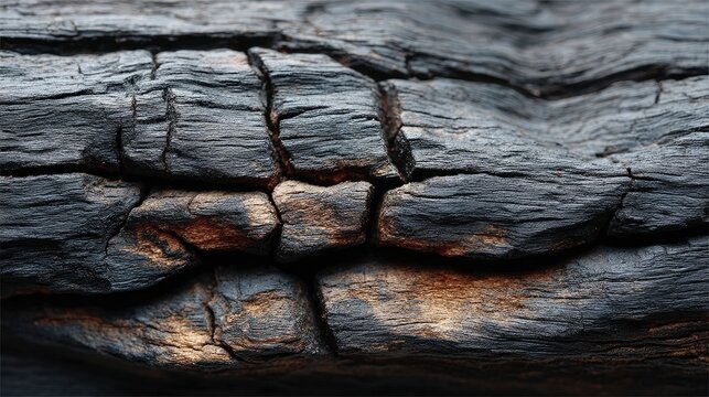 Burnt wood texture (Shou Sugi Ban), charred black timber surface, deep cracked grain, dramatic natural background, rough detail 