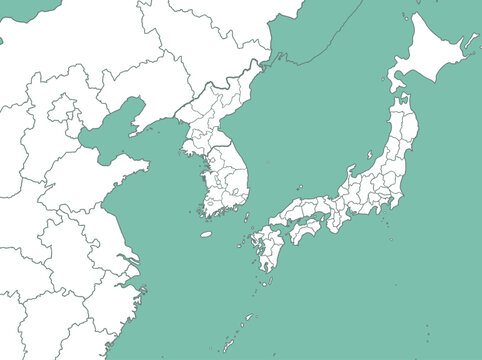 Minimalist East Asia Map with Japan and Korea Administrative Borders