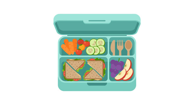 Healthy Lunch Box Filled With Sandwiches Fruits Vegetables And Cutlery Ready For A Meal