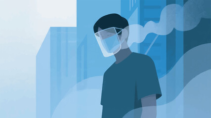 Fototapeta premium Illustration Of Skin Protection From Pollution, The Face Is Protected By A Transparent Layer From Dust And Smoke Vector Design Template