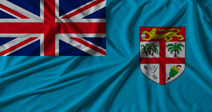 Fiji flag with fabric texture background. National flag of Fiji with cloth texture