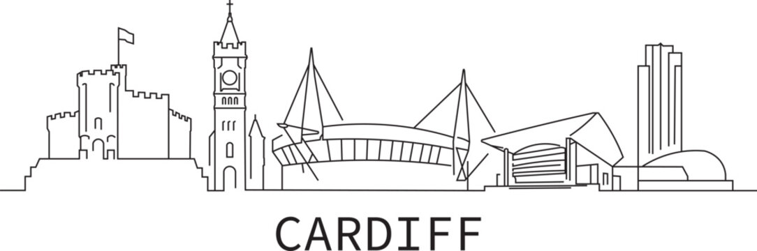Minimalist outline of Cardiff's skyline