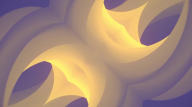 Seamless symmetrical 3D animation featuring elegant golden yellow matte waves over a deep indigo background. Smooth breathing motion creates a luxurious, high-contrast loop for corporate events