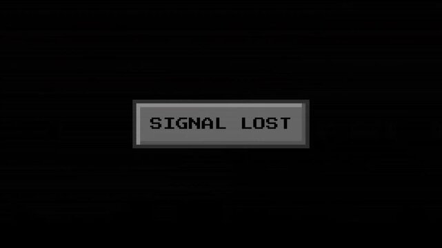 Displaying a digital 'SIGNAL LOST' message on a dark screen, illustrating a critical connection error or interrupted reception in technology and telecommunication systems
