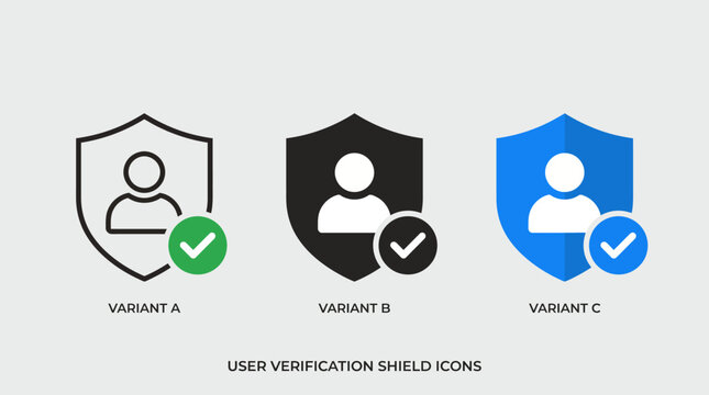 Set of user verification shield icons in multiple colors for identity authentication and secure login UI