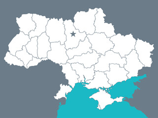 Fototapeta premium Ukraine Map with Administrative Divisions and Kyiv Capital Star Icon