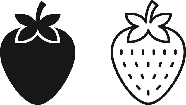 Black strawberry fruit icons set Vector