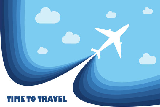 Airplane flying in sky. Jet plane flying in clouds, airplanes traveling, and vacation aircraft