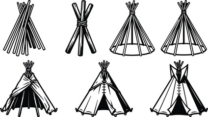 Tipi line art set: black and white teepees in vector style © Royal Ability