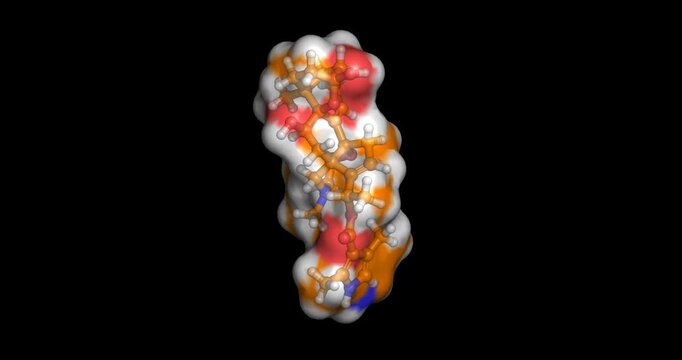Batrachotoxin deadly poison dart frog toxin, 3D molecule 4K spinning