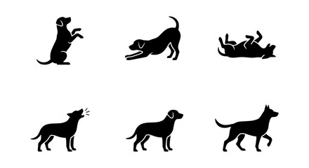 Obraz premium Dog Silhouette Icons, Pet Poses, Canine Actions, Animal Graphics, Vector Set