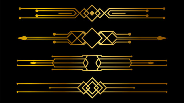 Art Deco Border Line Set Luxury Gold Divider And Geometric Ornament Template For Wedding Invitation Certificate And Menu