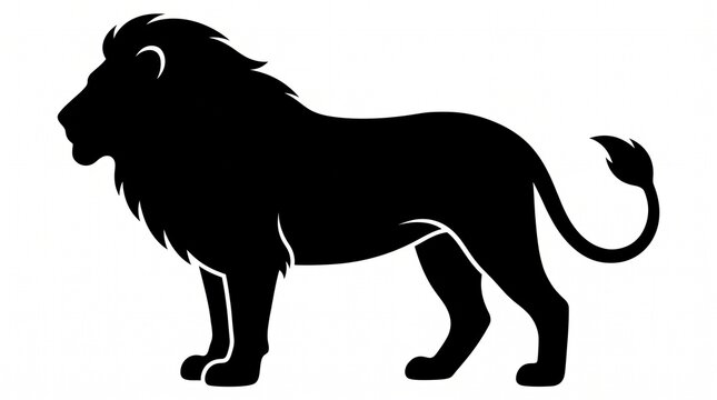 Minimalist Standing Lion Silhouette Side View Vector Illustration
