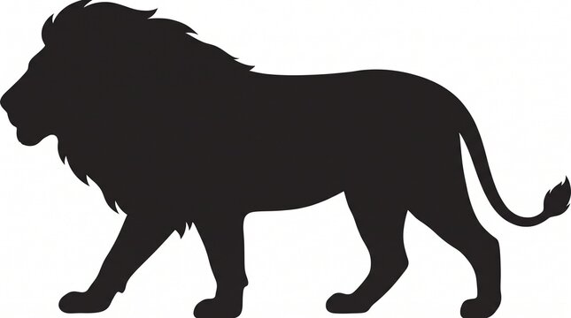 Majestic Male Lion Silhouette Illustration Isolated on White Background