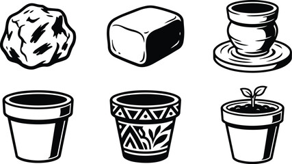 Obraz premium Vector line art collection of plant pots and containers in black and white