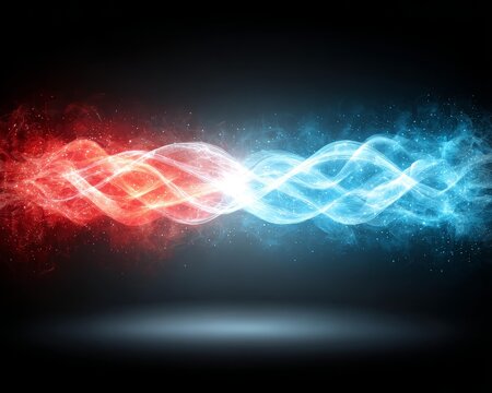 Dynamic Blue and Red Wave Patterns, Abstract Art, Digital Creation, Technology Background, Vibrant Environment